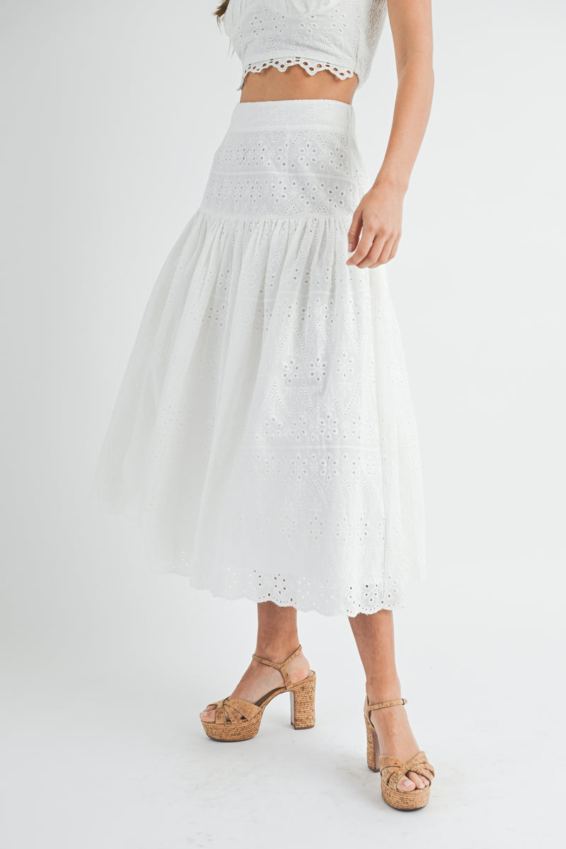 SHAY EYELET LACE CROP TOP AND MIDI SKIRT SET