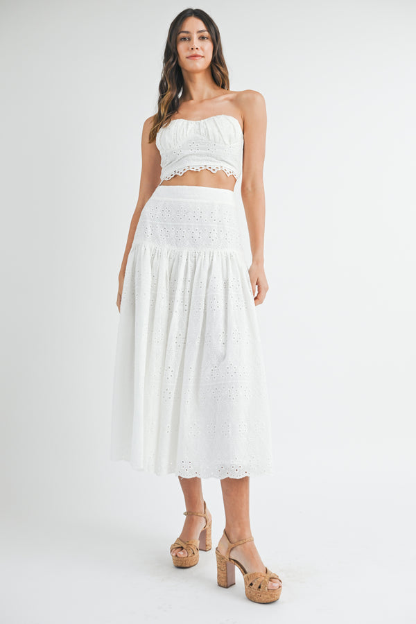 SHAY EYELET LACE CROP TOP AND MIDI SKIRT SET