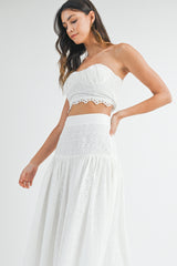SHAY EYELET LACE CROP TOP AND MIDI SKIRT SET