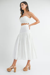 SHAY EYELET LACE CROP TOP AND MIDI SKIRT SET