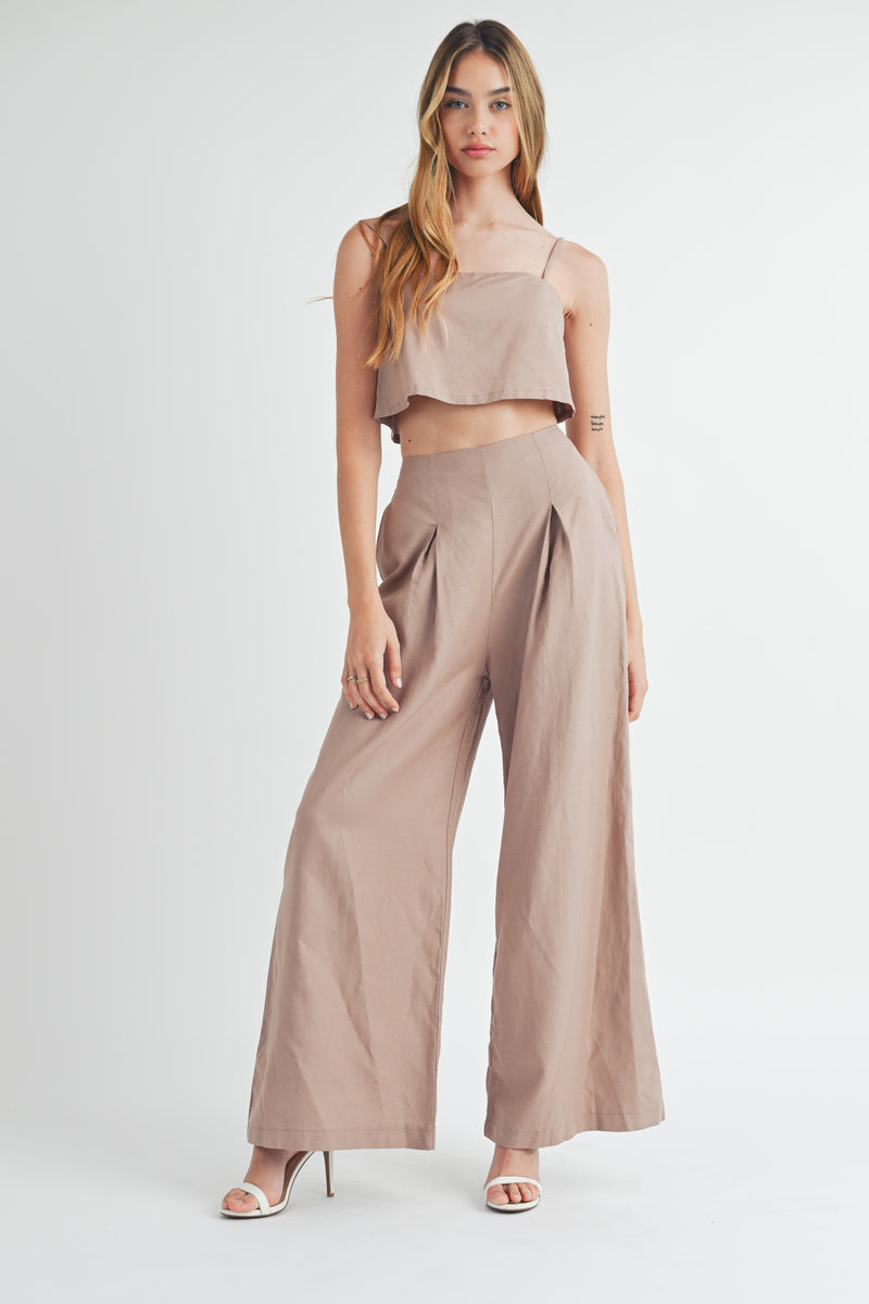 VERONICA CAMI CROP TOP AND WIDE LEG PANTS SET