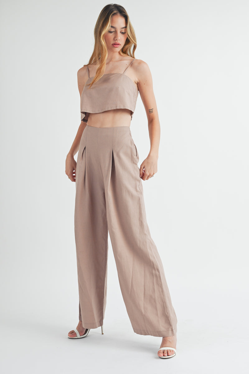 VERONICA CAMI CROP TOP AND WIDE LEG PANTS SET