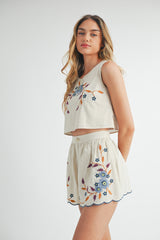 AMY EMBROIDERED CROP TOP AND SHORTS SET