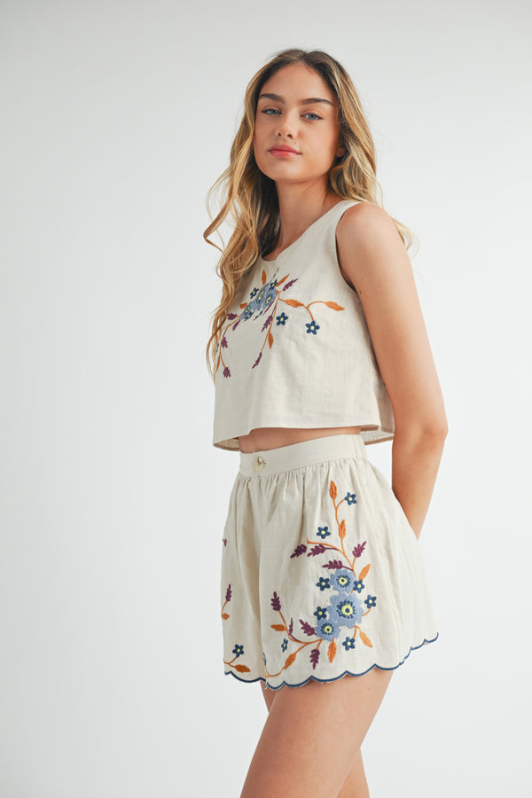 AMY EMBROIDERED CROP TOP AND SHORTS SET