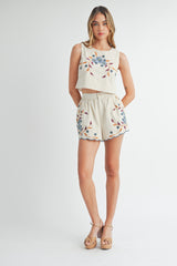 AMY EMBROIDERED CROP TOP AND SHORTS SET