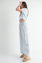 TRINITY CUTOUT EMBROIDERED CROP TOP AND PANTS SET