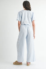 TRINITY CUTOUT EMBROIDERED CROP TOP AND PANTS SET
