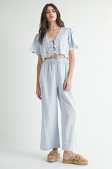 TRINITY CUTOUT EMBROIDERED CROP TOP AND PANTS SET