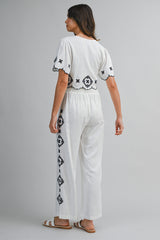 AMIRA CUTOUT EMBROIEDERED CROP TOP AND PANTS SET