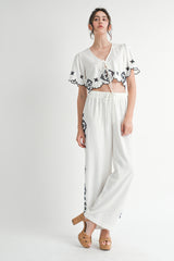 TRINITY CUTOUT EMBROIDERED CROP TOP AND PANTS SET
