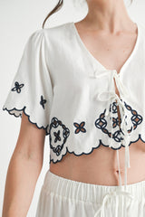 TRINITY CUTOUT EMBROIDERED CROP TOP AND PANTS SET