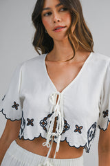 AMIRA CUTOUT EMBROIEDERED CROP TOP AND PANTS SET