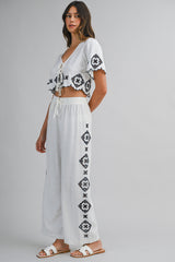 AMIRA CUTOUT EMBROIEDERED CROP TOP AND PANTS SET