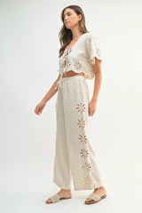 AMIRA CUTOUT EMBROIEDERED CROP TOP AND PANTS SET
