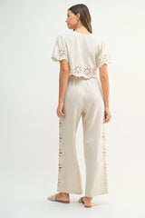 AMIRA CUTOUT EMBROIEDERED CROP TOP AND PANTS SET