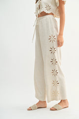 AMIRA CUTOUT EMBROIEDERED CROP TOP AND PANTS SET