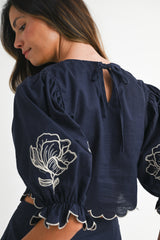 CLAIRE EMBROIDERED CROP TOP AND MINI SKIRT SET