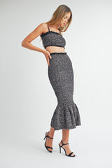 ANA SMOCKED RUFFLE TUBE TOP AND MIDI SKIRT SET