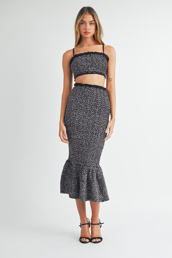 ANA SMOCKED RUFFLE TUBE TOP AND MIDI SKIRT SET