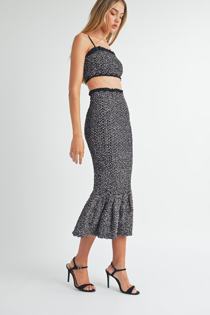 ANA SMOCKED RUFFLE TUBE TOP AND MIDI SKIRT SET