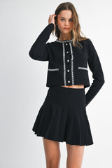 TARO PEARL BEADED CARDIGAN PLEATED MINI SKIRT SET