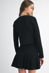 TARO PEARL BEADED CARDIGAN PLEATED MINI SKIRT SET