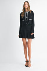 TARO PEARL BEADED CARDIGAN PLEATED MINI SKIRT SET