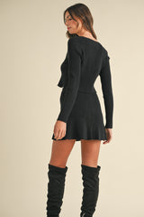 FELINE BOW TIED KNIT CARDIGAN AND MINI SKIRT