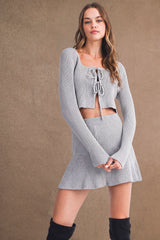 ALIZA BOW TIED KNIT CARDIGAN AND MINI SKIRT