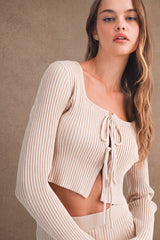 ALIZA BOW TIED KNIT CARDIGAN AND MINI SKIRT