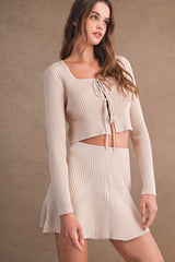ALIZA BOW TIED KNIT CARDIGAN AND MINI SKIRT