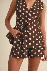 STEFFI POLKA DOT LINEN VEST AND SHORTS SET