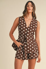 STEFFI POLKA DOT LINEN VEST AND SHORTS SET