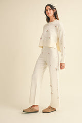 GRETA EMBROIDERED KNIT SWEATER AND PANTS SET