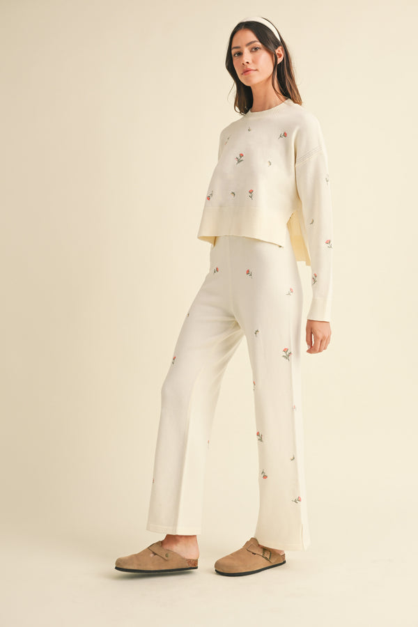 GRETA EMBROIDERED KNIT SWEATER AND PANTS SET