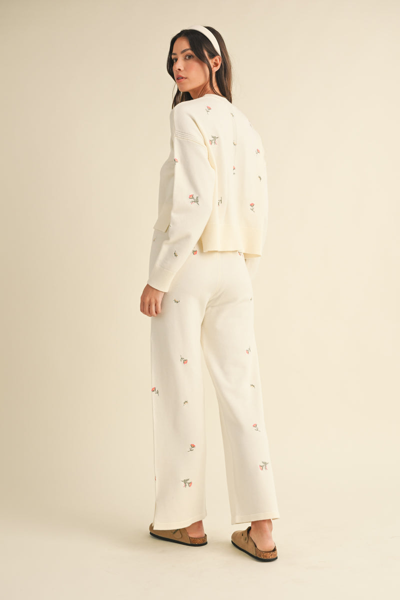 GRETA EMBROIDERED KNIT SWEATER AND PANTS SET