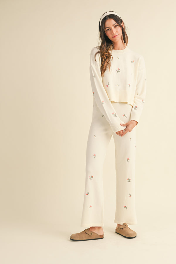 GRETA EMBROIDERED KNIT SWEATER AND PANTS SET