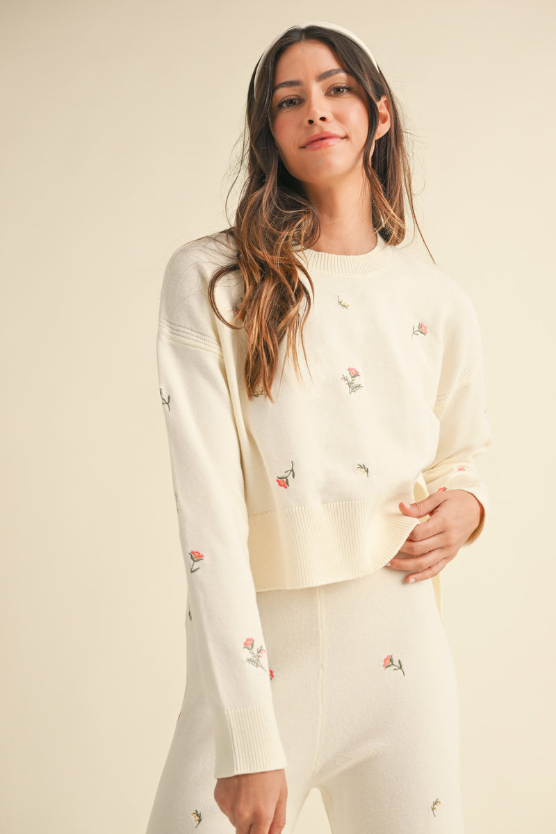 GRETA EMBROIDERED KNIT SWEATER AND PANTS SET