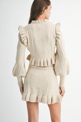 BRIANA RUFFLE DETAIL KNIT TOP AND MINI SKIRT SET