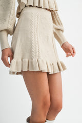 BRIANA RUFFLE DETAIL KNIT TOP AND MINI SKIRT SET