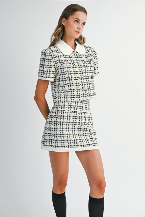 DIRKA TWEED SHORT JACKET AND MINI SKIRT SET