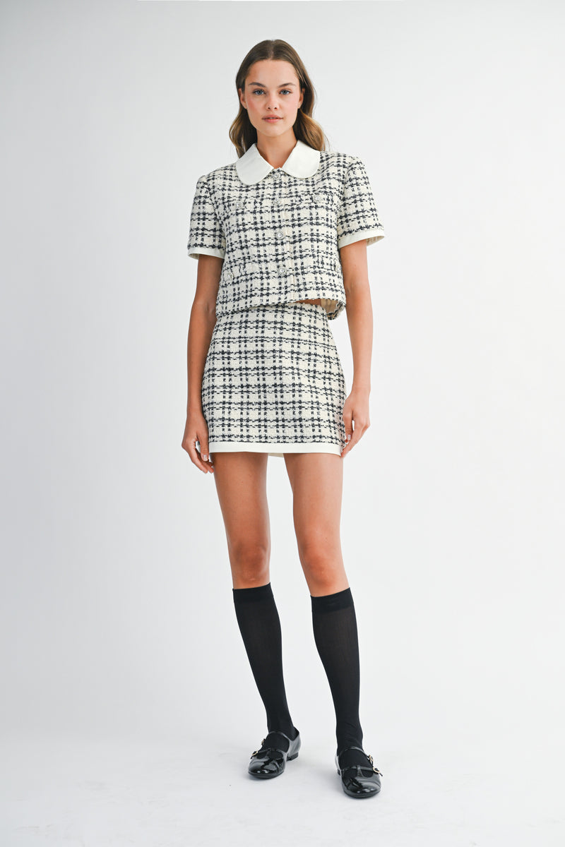 DIRKA TWEED SHORT JACKET AND MINI SKIRT SET