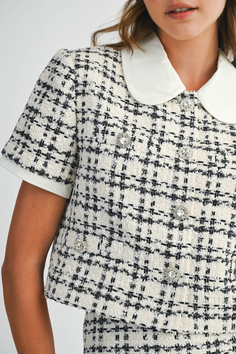 DIRKA TWEED SHORT JACKET AND MINI SKIRT SET