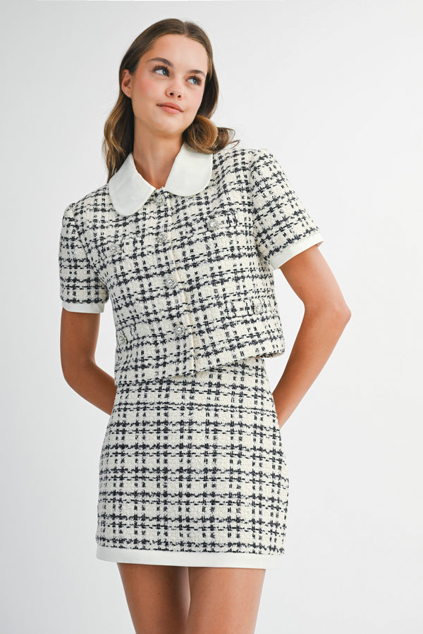 DIRKA TWEED SHORT JACKET AND MINI SKIRT SET