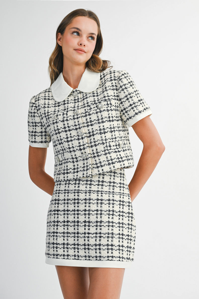 DIRKA TWEED SHORT JACKET AND MINI SKIRT SET