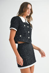 GABY SEQUIN TWEED SHORT JACKET AND SKIRT SET