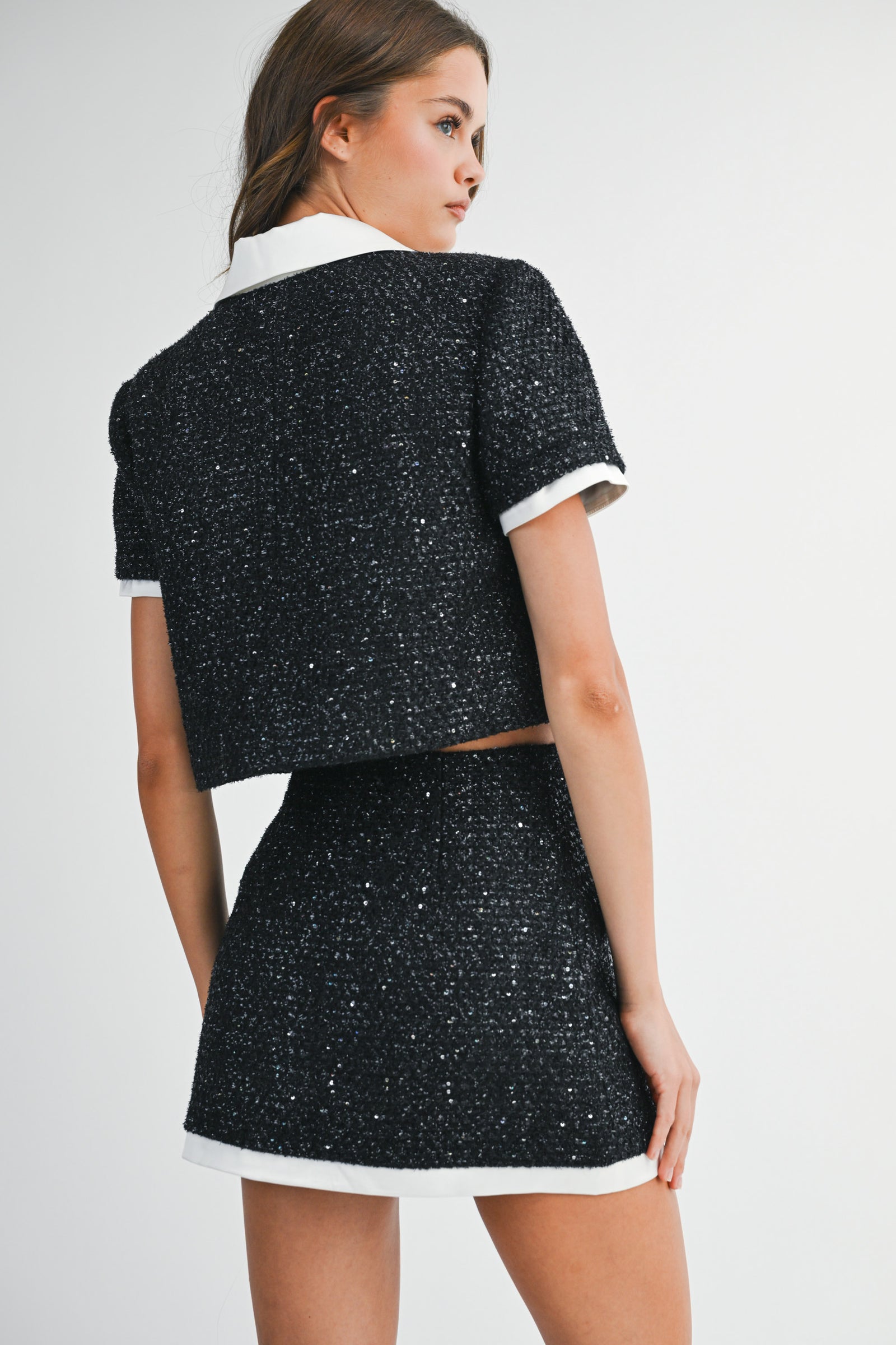GABY SEQUIN TWEED SHORT JACKET AND SKIRT SET – Mable Clothing