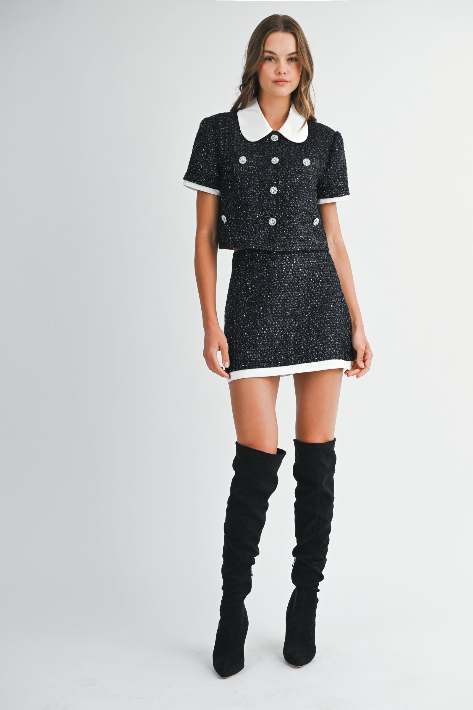 GABY SEQUIN TWEED SHORT JACKET AND SKIRT SET – Mable Clothing
