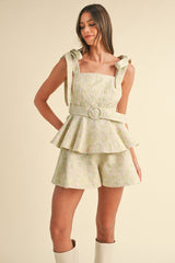 VIVENDEL PEPLUM TOP AND FLARE SHORTS SET