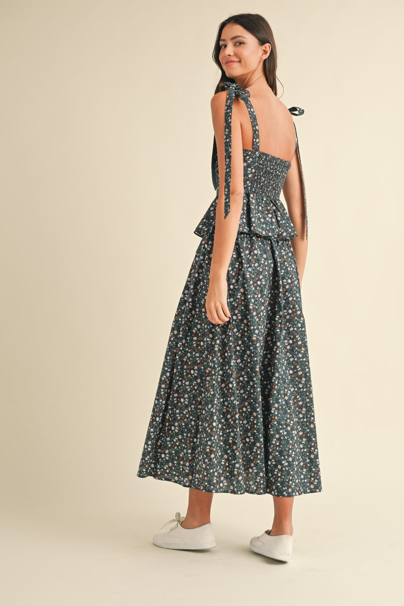 NYRA BOW TIED SHOULDER TOP AND MIDI SKIRT SET